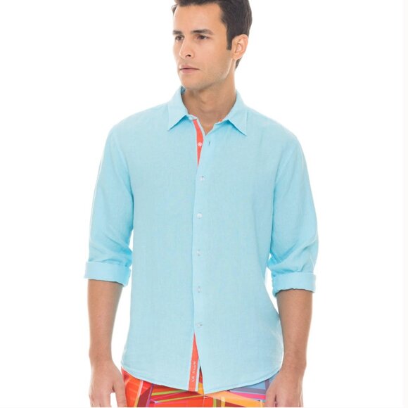 Le Club Peter 100% Linen Shirt - Aqua Size XL - Picture 2 of 9